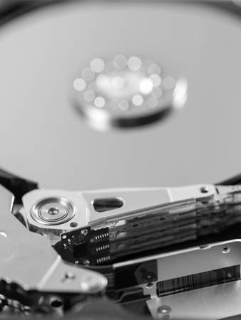 computer hard disk drive close-up shot. shallow depth of field. macro