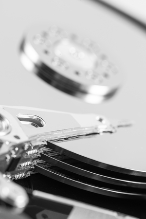 computer hard disk drive close-up shot. shallow depth of field. macro