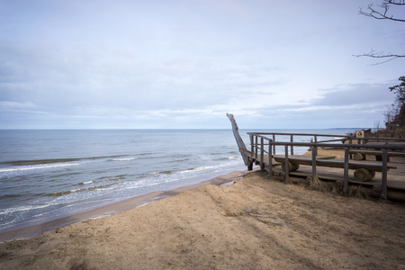 White clouds on the blue sky over country beachの写真素材