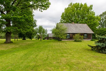 country house with oak trees in green summertimeのeditorial素材