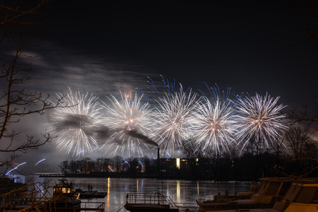 Colorful fireworks of various colors over night skyの写真素材
