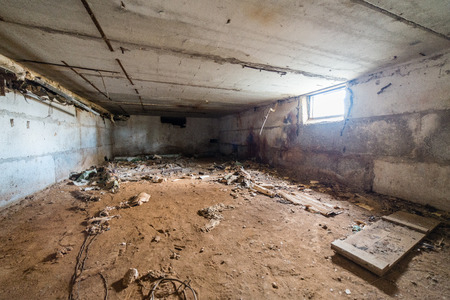 Abandoned interior in ruins of military settlement. City of Skrunda in Latviaの写真素材
