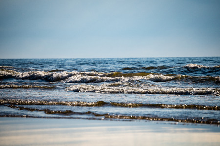 comfortable beach of the baltic sea with rocks and green vegetation in summerの写真素材