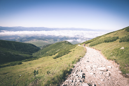 Tatra mountains in Slovakia covered with clouds. peak of krivan. vintage lookの写真素材