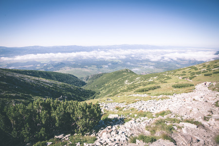 Tatra mountains in Slovakia covered with clouds. peak of krivan. vintage lookの写真素材