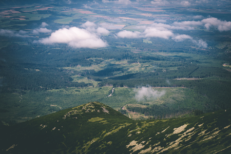Tatra mountains in Slovakia covered with clouds. peak of krivan. vintage lookの写真素材