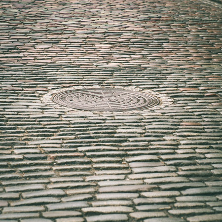 architectural street building front details in riga, latvia - instant vintage square photoの写真素材