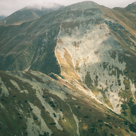 View of autumn nature in Tatra Mountains in Slovakia - instant vintage square photoの写真素材