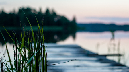 sunset over the river Daugava with dramatic colorful sky and tree silhouettesの写真素材