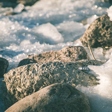 abstract frozen ice blocks in the sea - instant vintage square photo