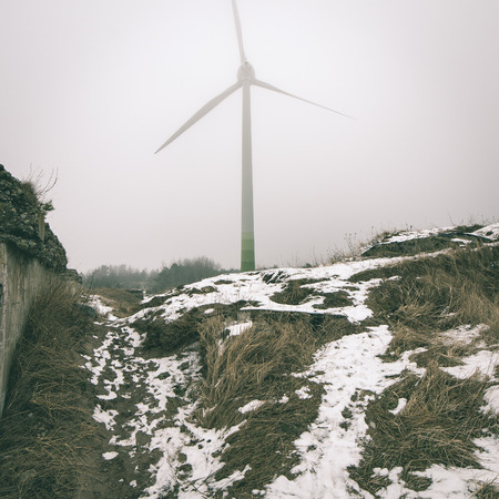 old war fort ruins on the beach in winter. Liepaja, Latvia - instant vintage square photoの写真素材