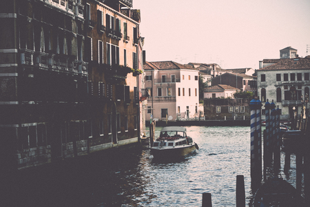canal view in italy - retro, vintage style lookの写真素材