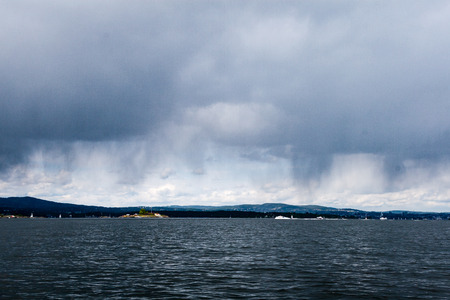 typical norway sea shore countryside landscape view with islands and treesの写真素材