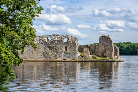 old stone castle ruins in Koknese, Latvia. hot summer dayの写真素材