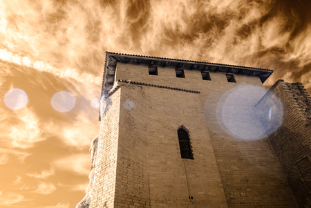 public forest park view in Turaida Sigulda, Latvia with contrasty clouds above and ruins of old castle. infrared imageの写真素材
