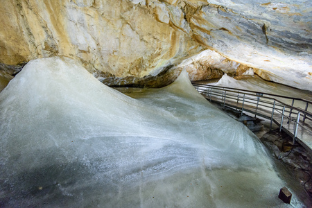 A colorful view of the ice cave in the glacier in slovakia undergroundの写真素材