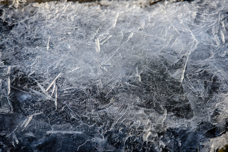 frozen ice crystals on river in winter lights