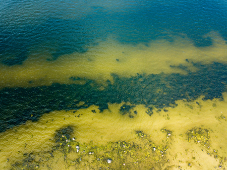 Aerial view of Baltic sea shore with rocks and forest on land. Latvia beachの写真素材