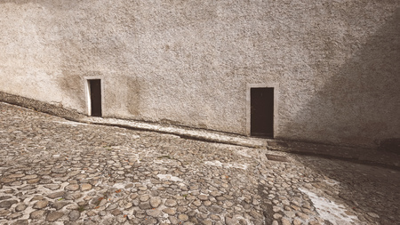 ruins of old abandoned castle on the cliff with bricks and stone. architecture details in Slovakia - vintage retro lookのeditorial素材