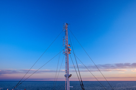colorful dramatic sunrise in the sea. view from ferry. Baltic sea in summerの写真素材