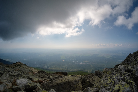 western carpathian mountain panorama in clear day. Tatra hiking trails for tourists. far horizonの写真素材