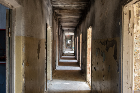 interrior of old military building in latvia. abandoned living space
