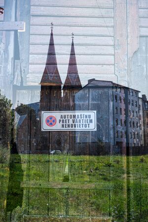 double exposure images of city life in summer, Riga, Latvia