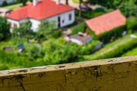 stone brick concrete building details in green countryside landscapeの写真素材