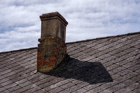 stone brick concrete building details in green countryside landscapeの写真素材