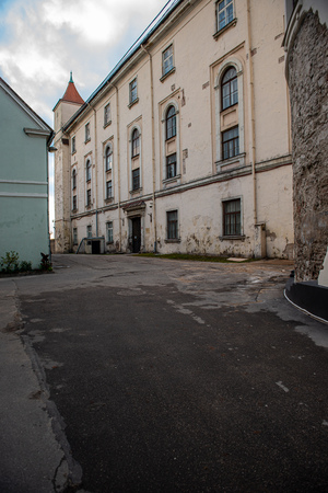 architecture details of buildings and streets in Riga city center, Latviaのeditorial素材