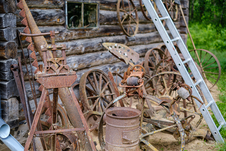 old rusty metal parts from old instruments and mechanics. historical museumのeditorial素材