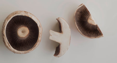 A Portobello Mushroom showing intricate gills and internal goodnessの写真素材