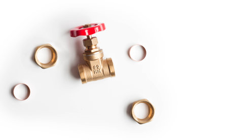 Dissembled 22mm Plumbing Gate Vales showing olivesの写真素材