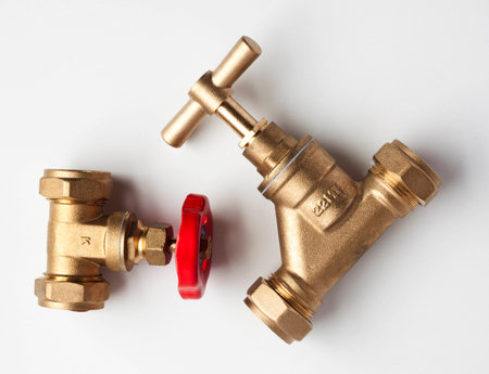 One Gate Valve and One Stop Cock Plumbing Essentialsの写真素材