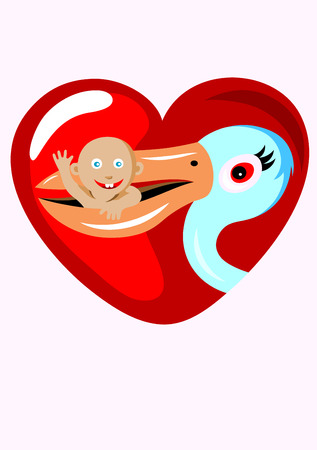 Baby delivery stork illustration のイラスト素材