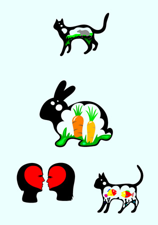 rabbit and cat silhouette artのイラスト素材