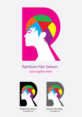 Rainbow hair saloon, art vector designのイラスト素材