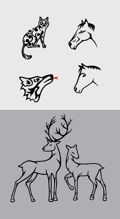 Animal set, art vector ornamentのイラスト素材
