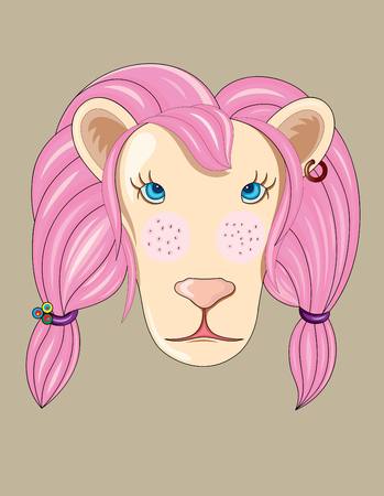 Pink lion art vector cartoon designのイラスト素材
