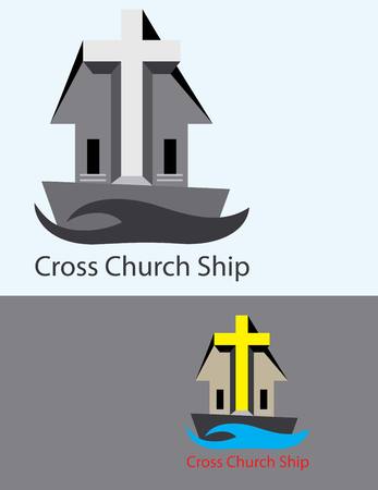 Cross Church Ship, art vector designのイラスト素材