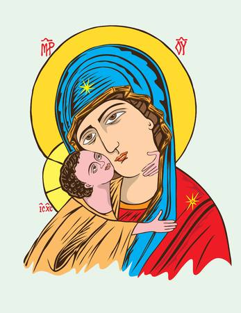 Virgin Mary and Little Christ, art vector designのイラスト素材