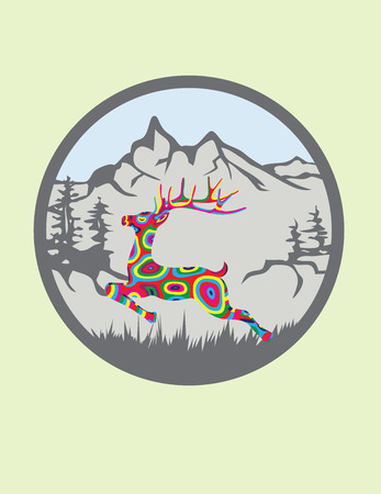 Deer with Nature background, vector designのイラスト素材