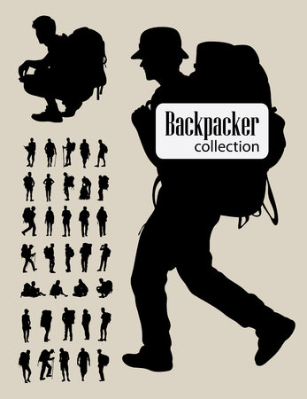 Backpacker Silhouettes art designのイラスト素材