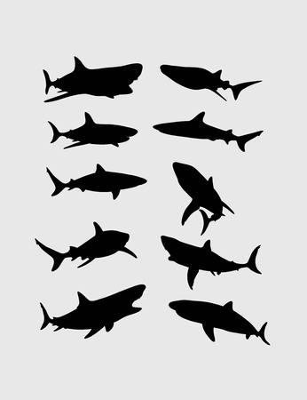 Shark Silhouettes, art vector designのイラスト素材