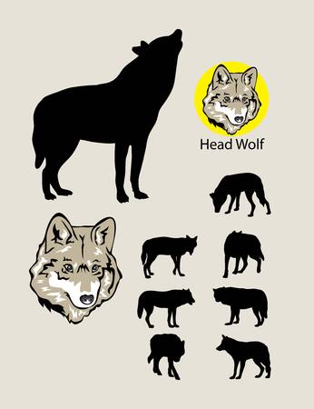 Wolf Silhouettes and Logo, art vector designのイラスト素材