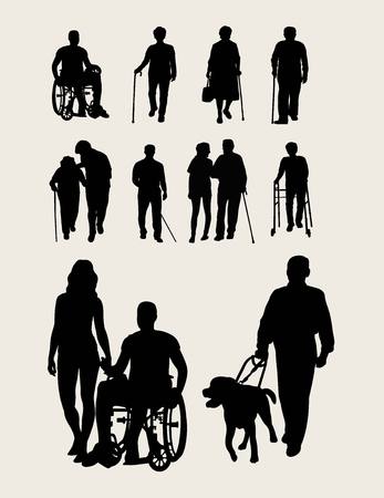 Disabilities and Elderly Silhouettes, art vector designのイラスト素材