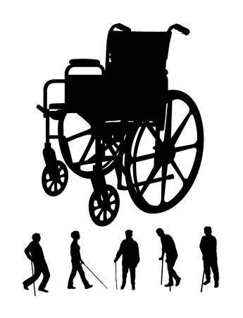 Elderly and Wheel Chair Silhouettes, art designのイラスト素材