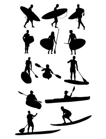 Surf and Canoe Silhouettesのイラスト素材