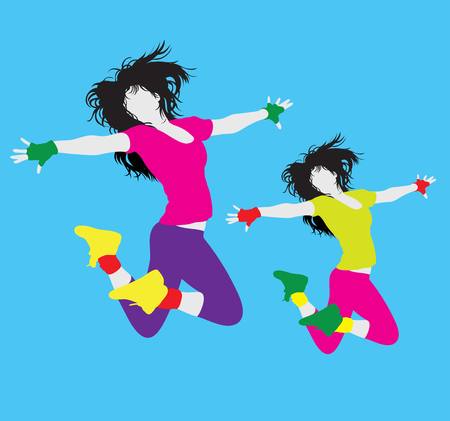 Woman Activity and Hip Hop Break Dance Modern Dance Silhouette, illustration art vector designのイラスト素材