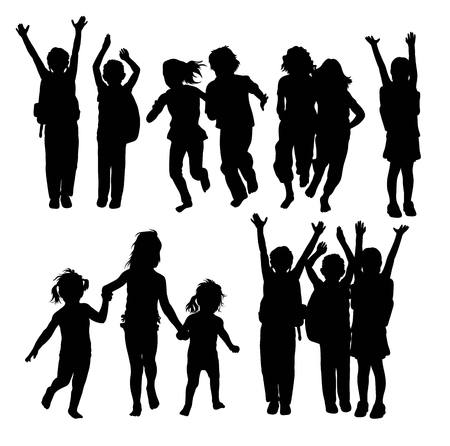 Happy Children Silhouettes, art vector designのイラスト素材